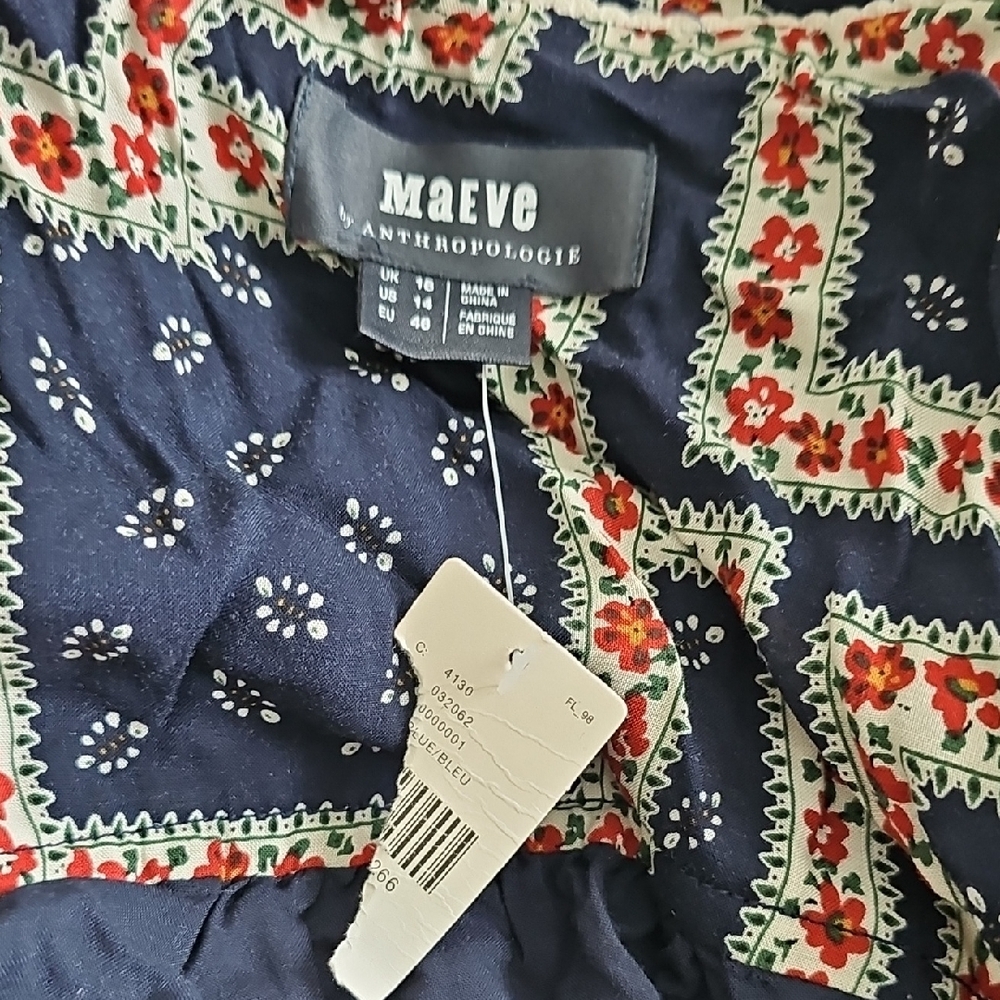 Anthropologie Maeve Navy Velvet Dress w/ Floral Lining - Sz 14 - Picture 7 of 7